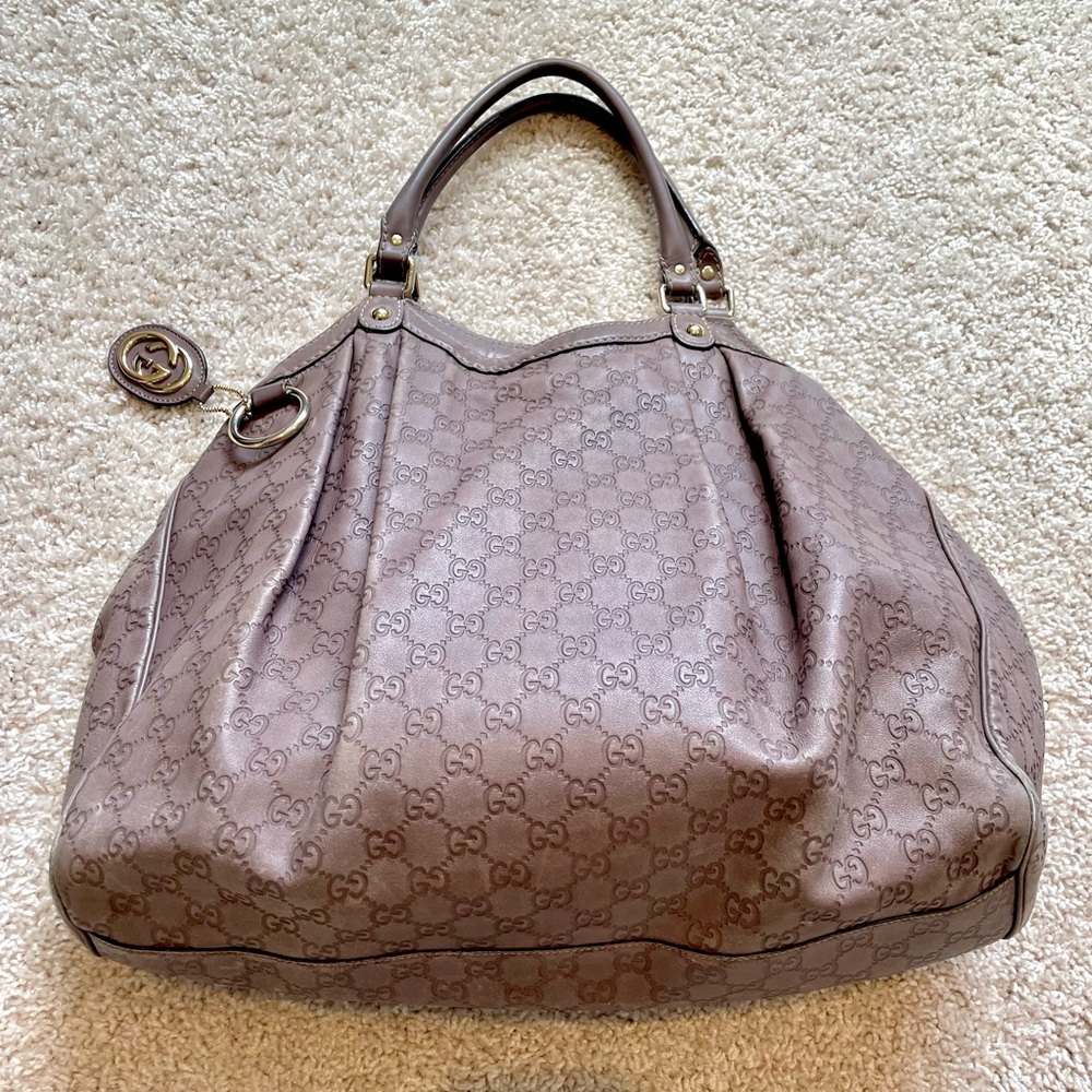 Authentic Gucci Sukey grey leather hobo bag